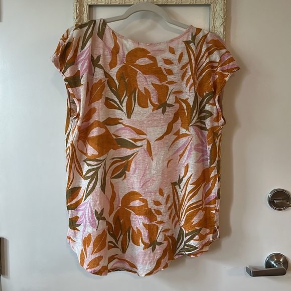 C&C CALIFORNIA | Linen Brown and Orange Cap Sleeve Relaxed Blouse - Picture 6 of 8